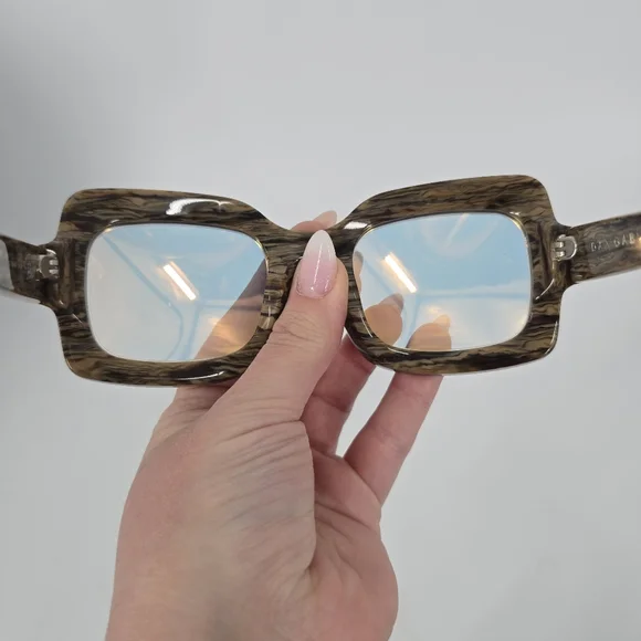 Dax Gabler Oversize Square Sunglasses Wood Grain Frame Devi Kroell 135mm 109-A05 - Picture 6 of 14